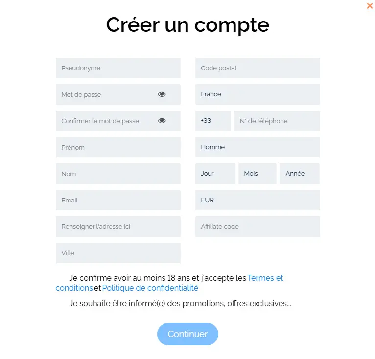 Processus d'inscription Lucky31 Casino